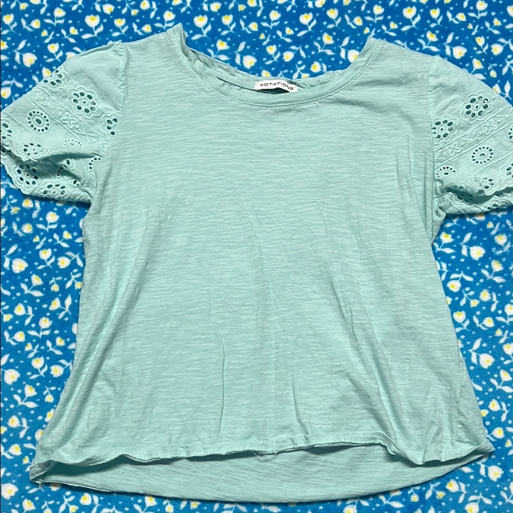 Light Blue Eyelet Sleeve Top